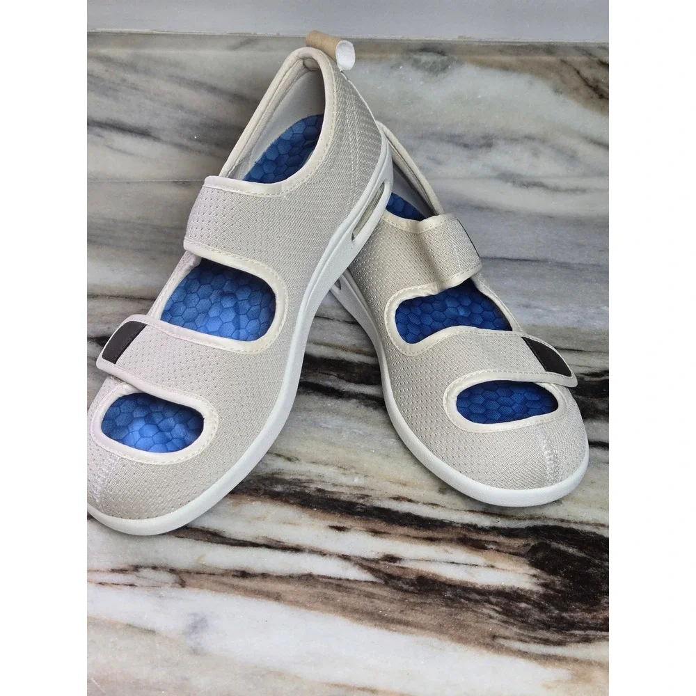 Youyun Beige Diabetic Walking‎ Shoes Memory Foam Air Cushion Straps  Womens 8.5